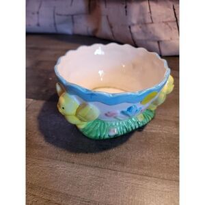 Ceramic Easter chick bowl spring flower decor